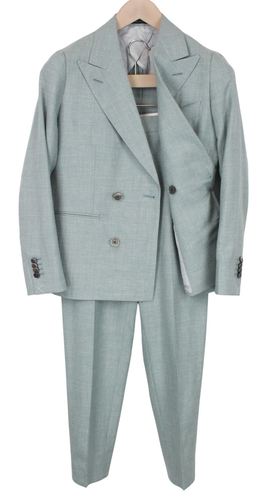 SUITSUPPLY La Spalla Men Suit UK30R Double-Breast Green Wool Silk Linen 2 Piece