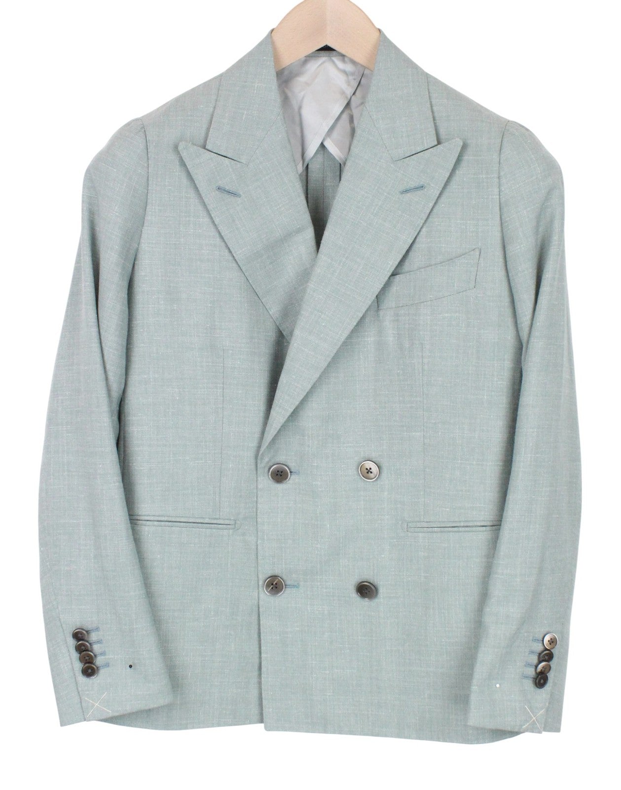 SUITSUPPLY La Spalla Men Suit UK30R Double-Breast Green Wool Silk Linen 2 Piece