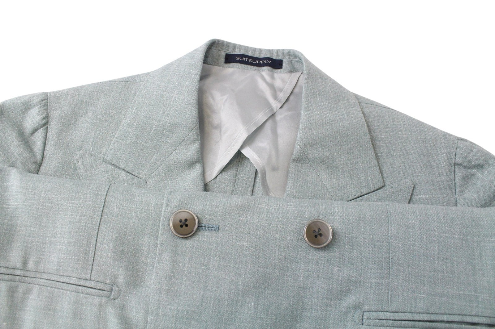 SUITSUPPLY La Spalla Men Suit UK30R Double-Breast Green Wool Silk Linen 2 Piece