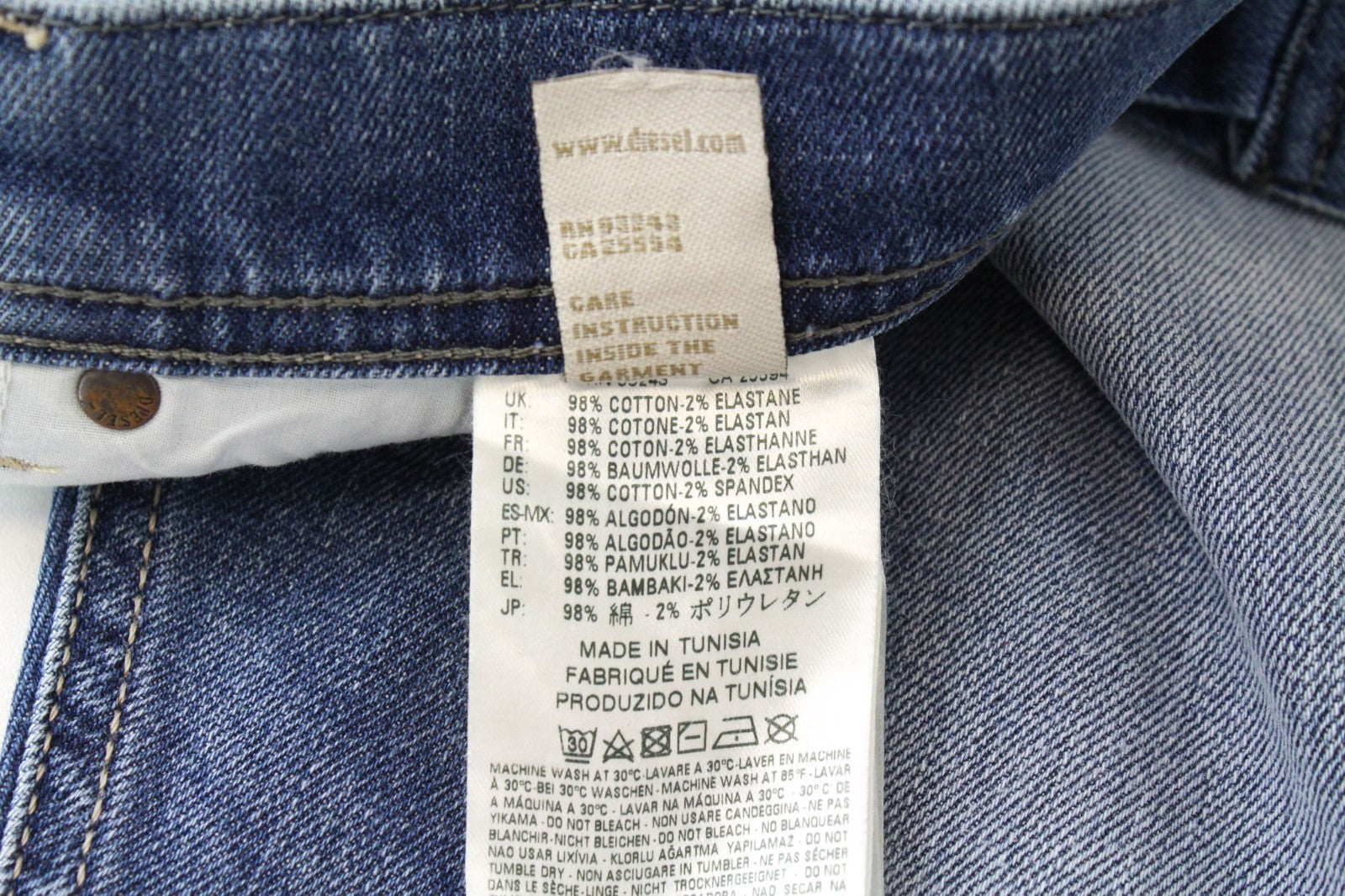 DIESEL Tepphar 0842H Men Jeans W33/L32 Slim-Carrot Washed Blue Cotton Stretch