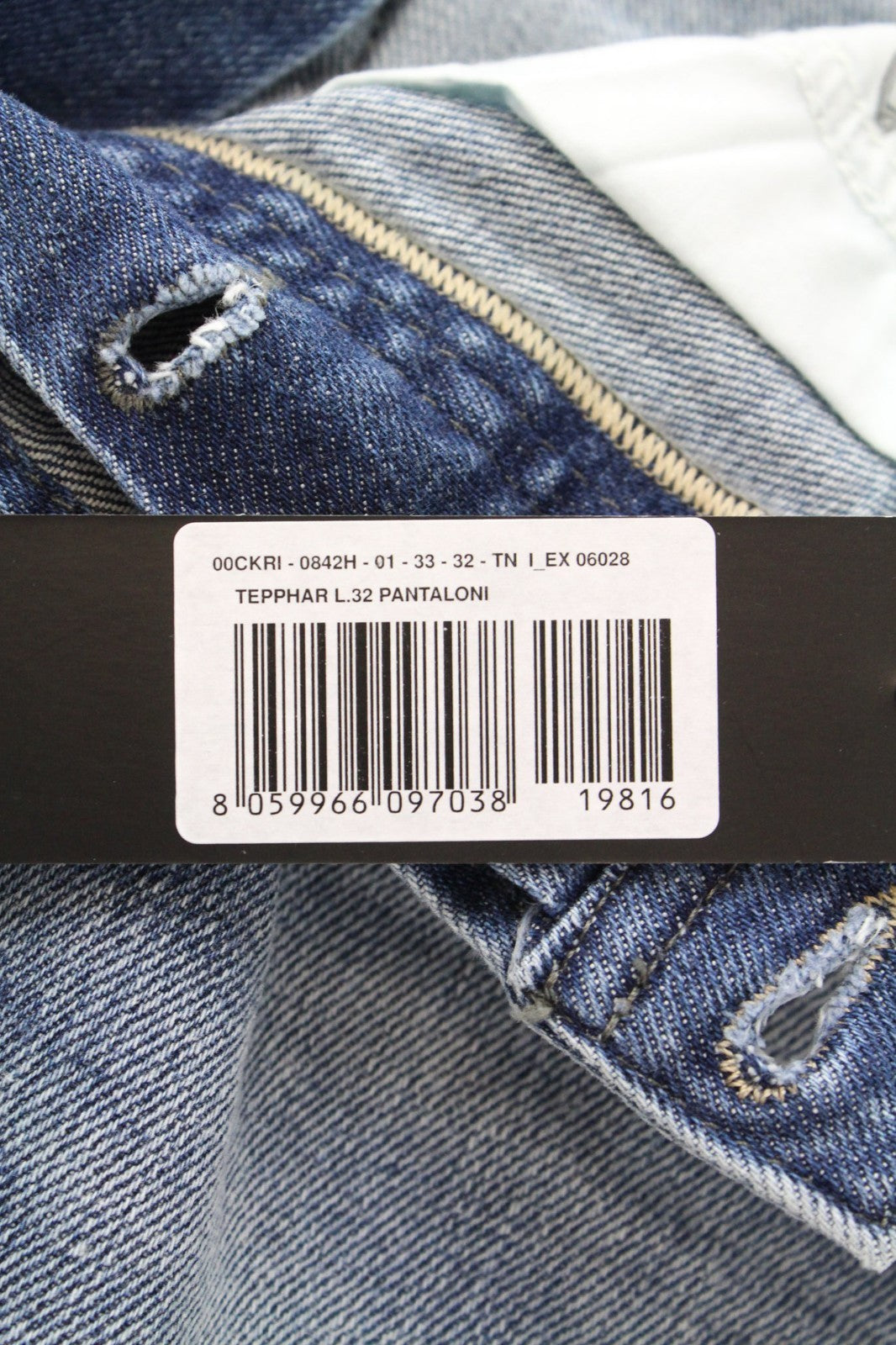 DIESEL Tepphar 0842H Men Jeans W33/L32 Slim-Carrot Washed Blue Cotton Stretch