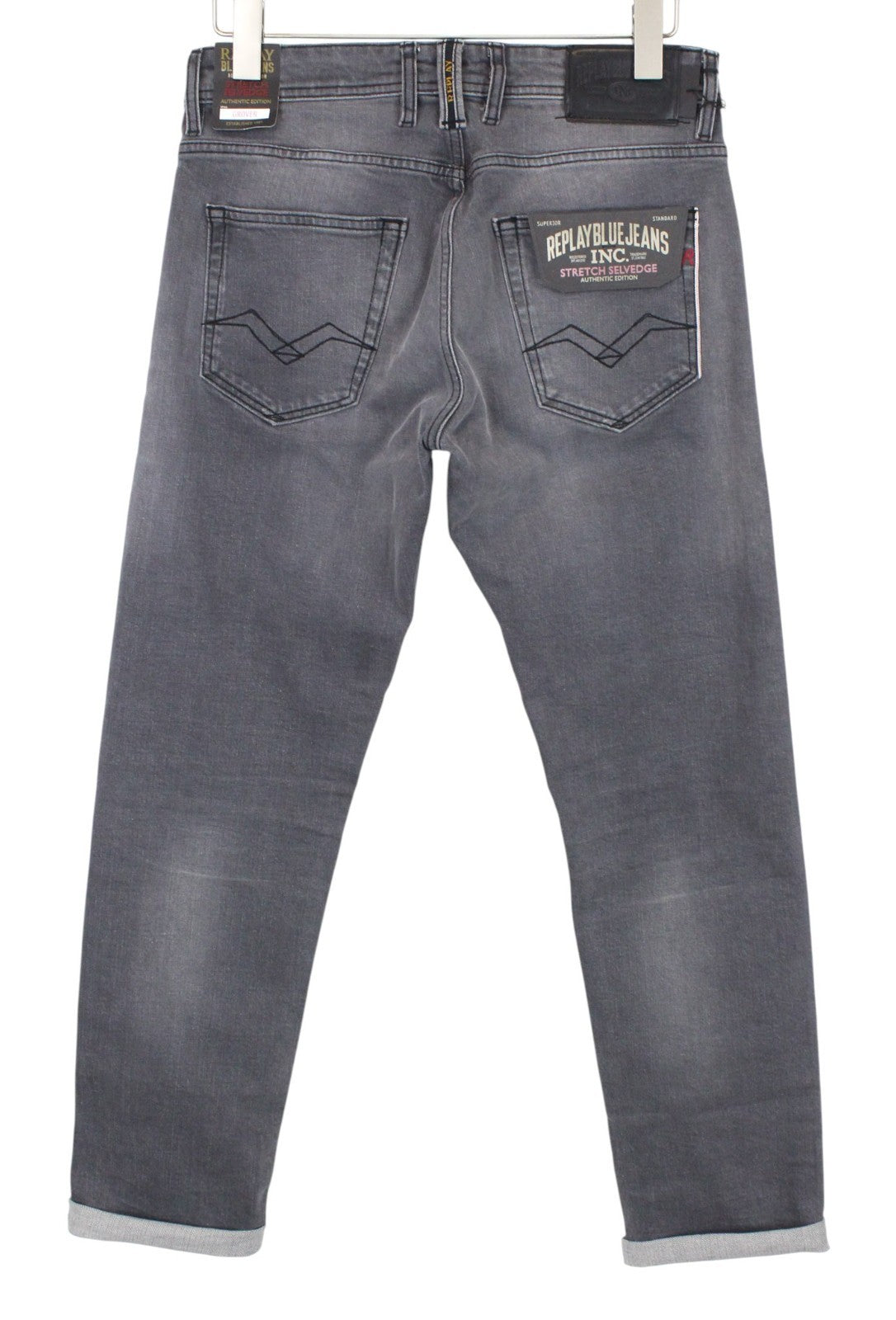REPLAY Grover Men Jeans W30/L32 Selvedge Classic Mid Grey Stretch Straight Fit