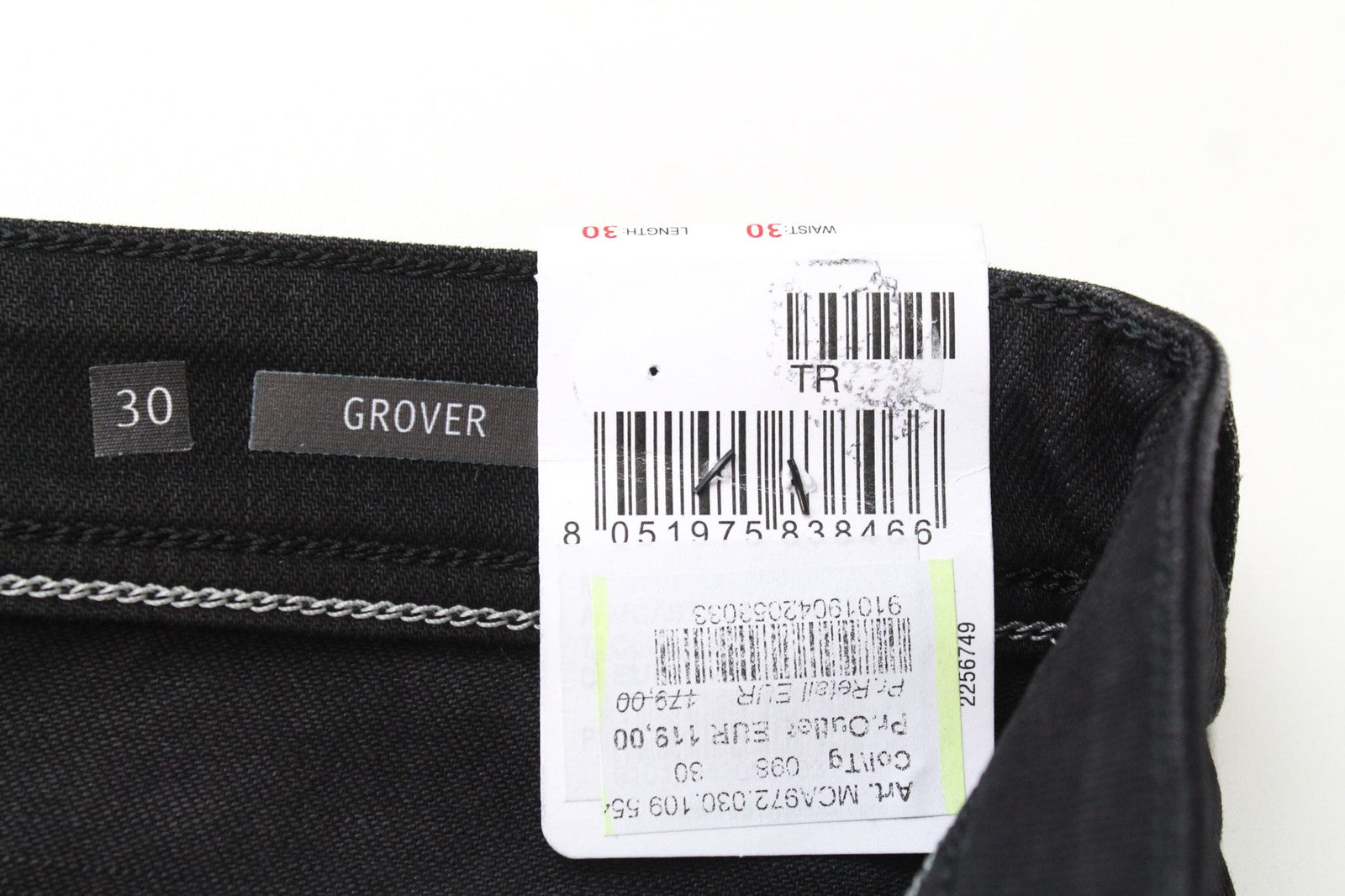 REPLAY Grover Men Jeans W30/L30 Straight Fit Black Cotton Blend Stretch Selvedge