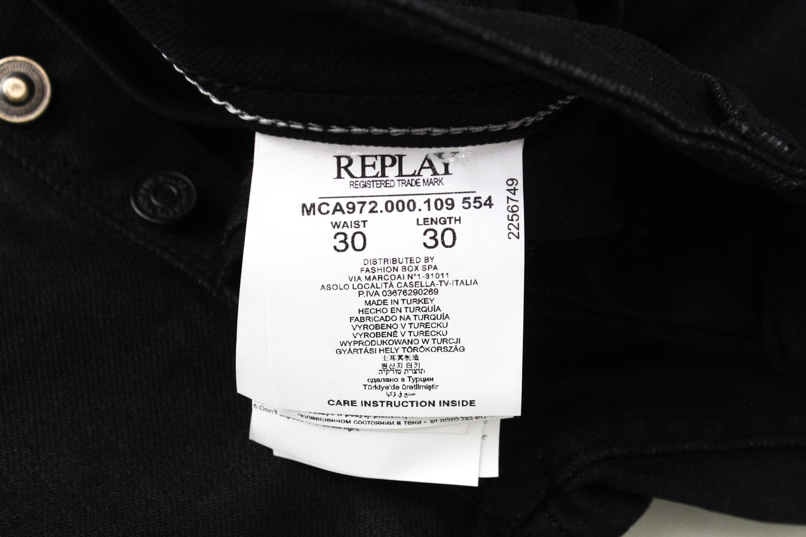 REPLAY Grover Men Jeans W30/L30 Straight Fit Black Cotton Blend Stretch Selvedge