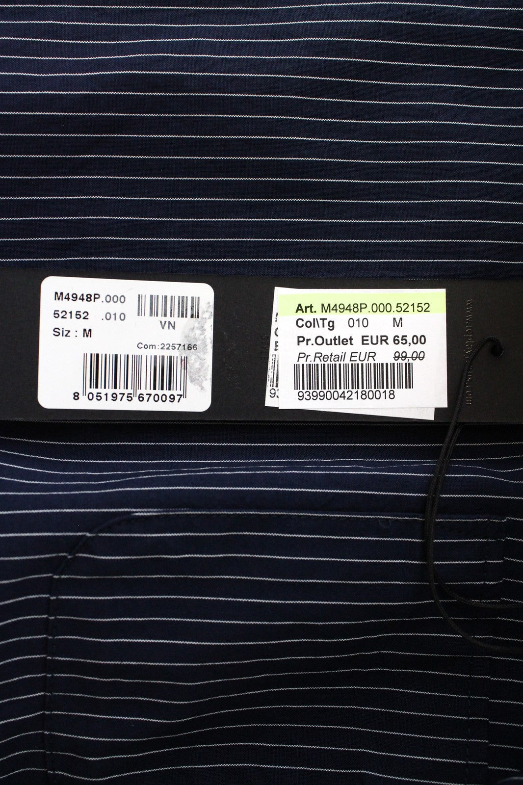 REPLAY Men Shirt M Dark Blue Pure Cotton Striped Long Sleeve Button-Up Twill