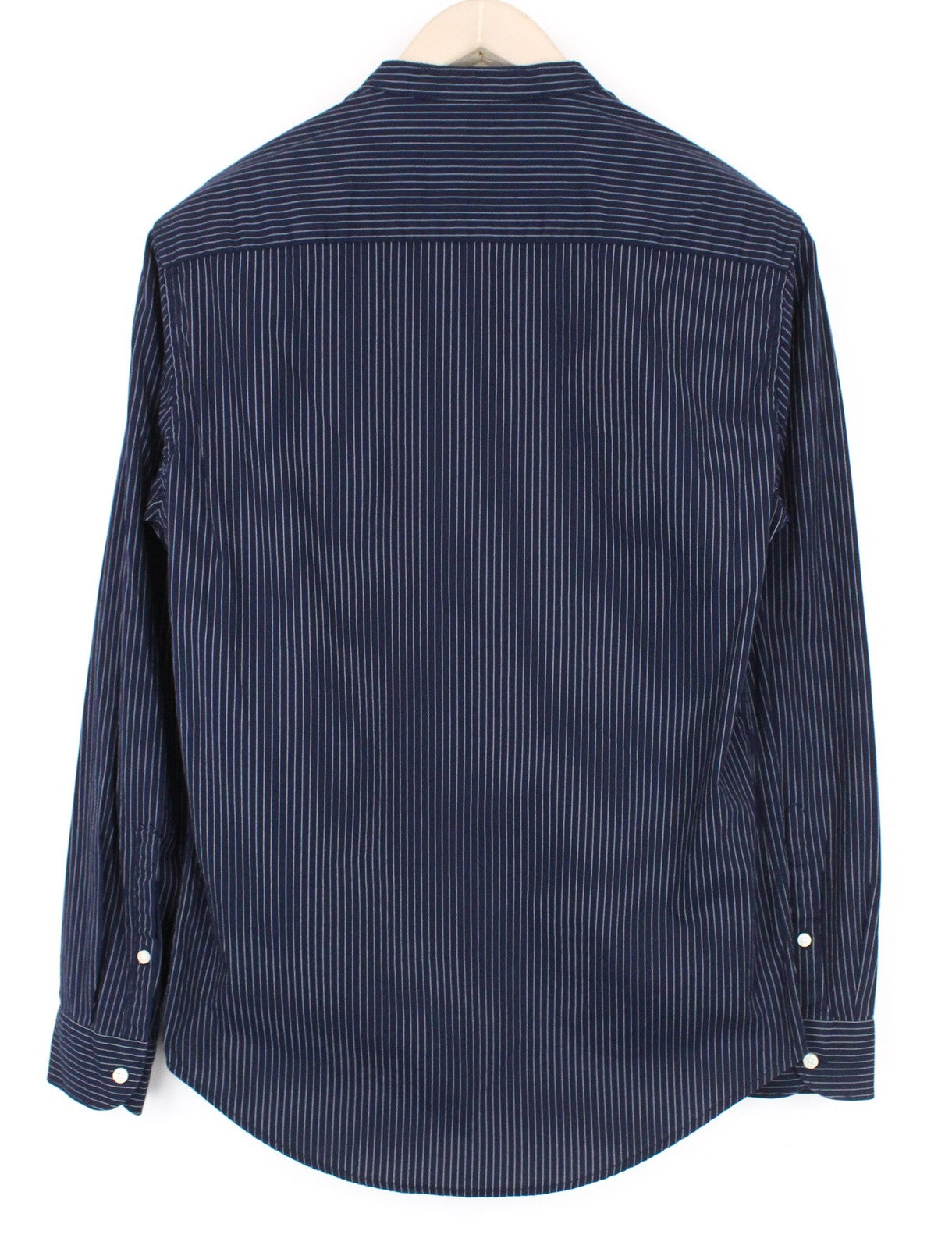 REPLAY Men Shirt M Dark Blue Pure Cotton Striped Long Sleeve Button-Up Twill