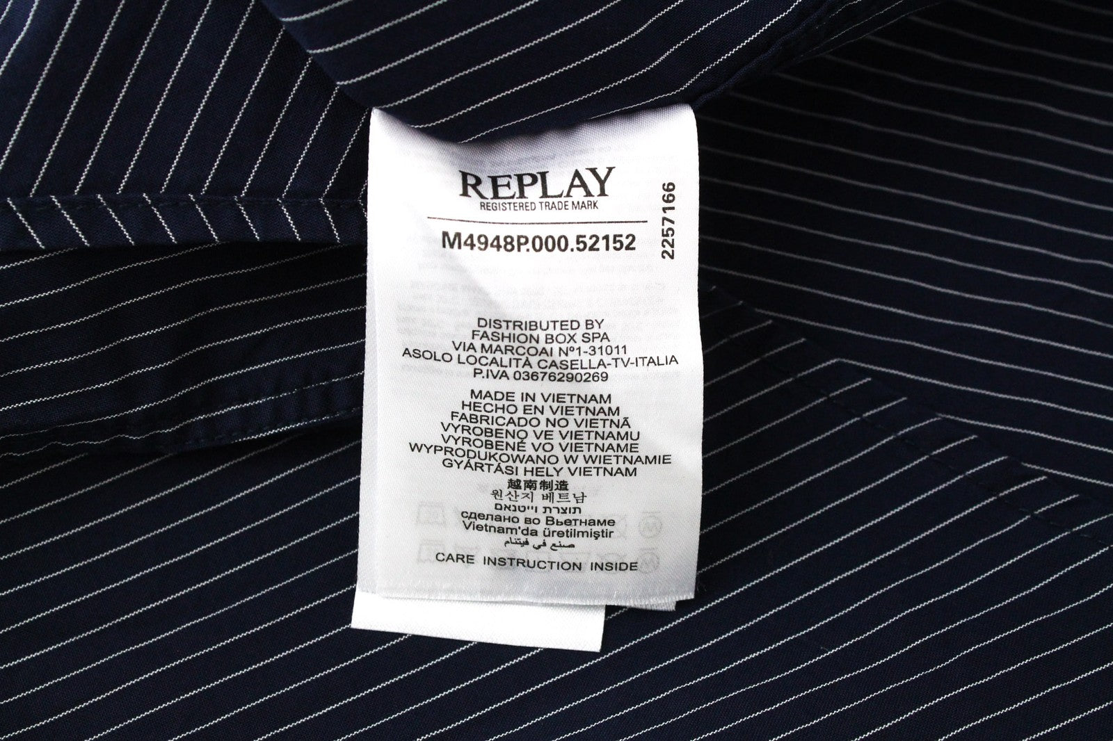 REPLAY Men Shirt M Dark Blue Pure Cotton Striped Long Sleeve Button-Up Twill