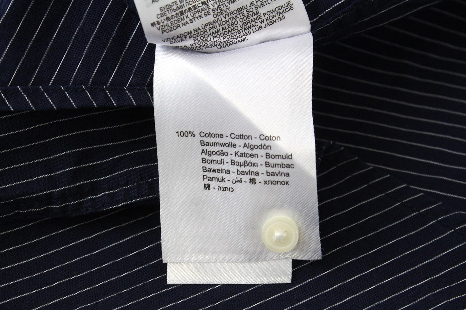 REPLAY Men Shirt M Dark Blue Pure Cotton Striped Long Sleeve Button-Up Twill