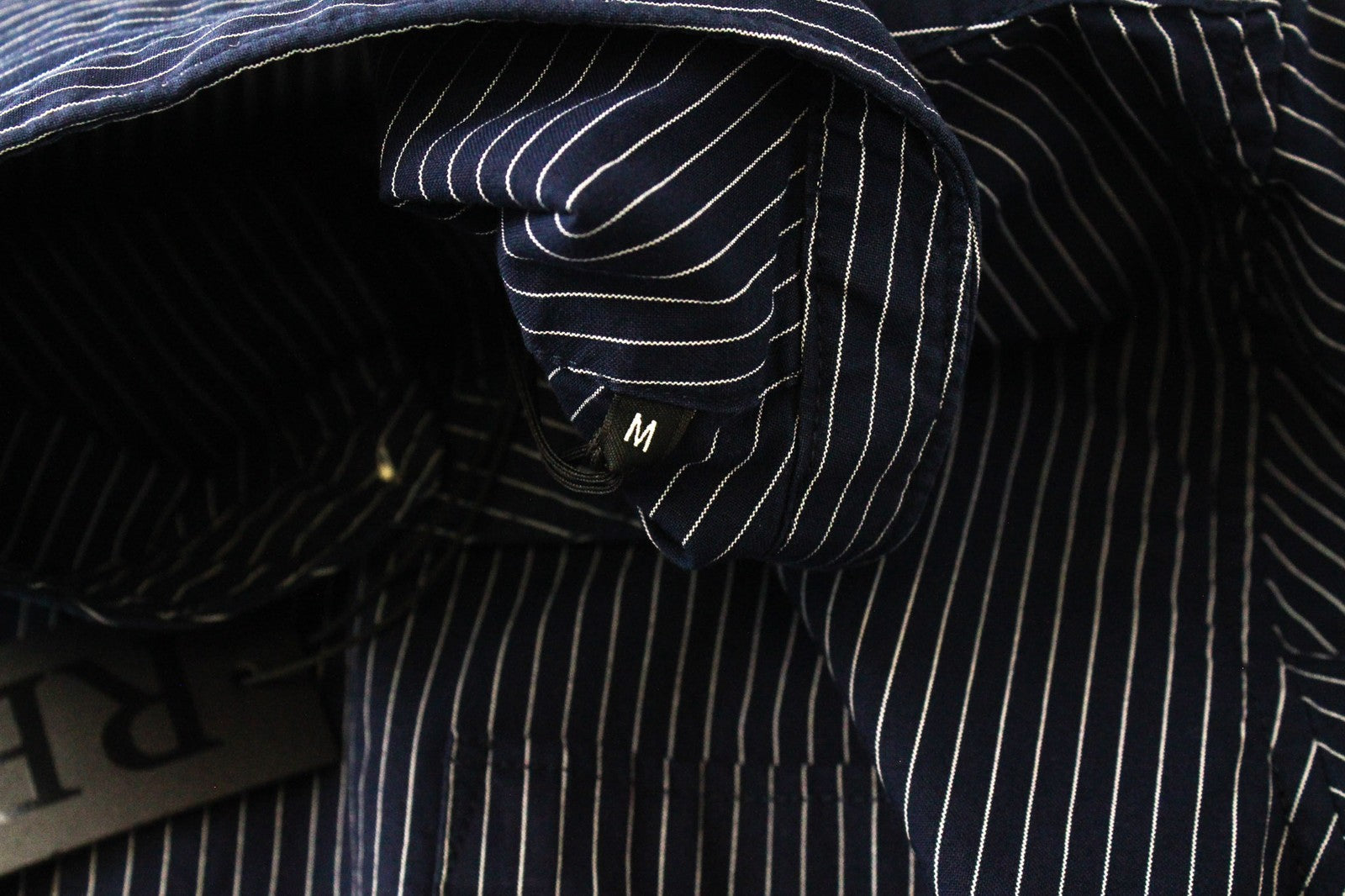 REPLAY Men Shirt M Dark Blue Pure Cotton Striped Long Sleeve Button-Up Twill