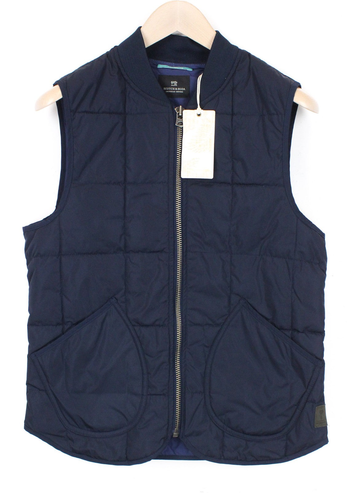 SCOTCH & SODA Ams Couture Men Jacket S Blue Sleeveless Zip Padded Lined Gilet