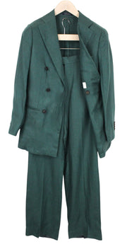 SUITSUPPLY La Spalla Men Suit UK32R Green 2-Piece Slim Melange Two-Row Linen