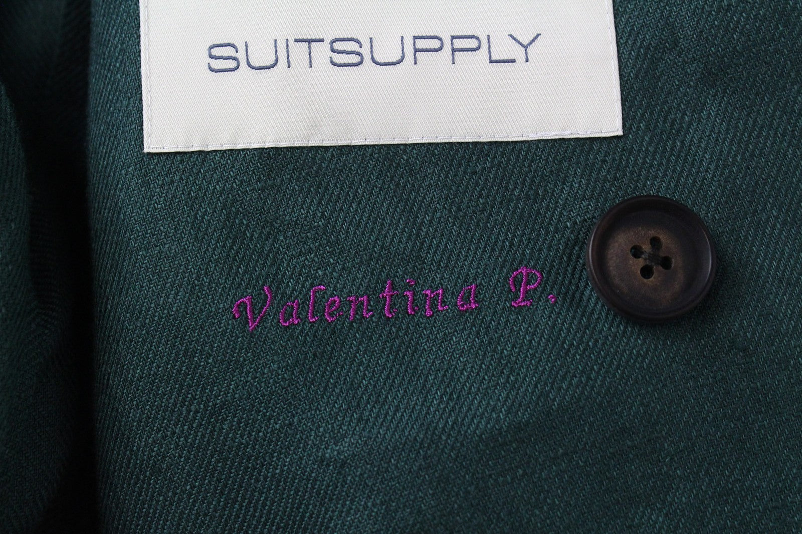 SUITSUPPLY La Spalla Men Suit UK32R Green 2-Piece Slim Melange Two-Row Linen