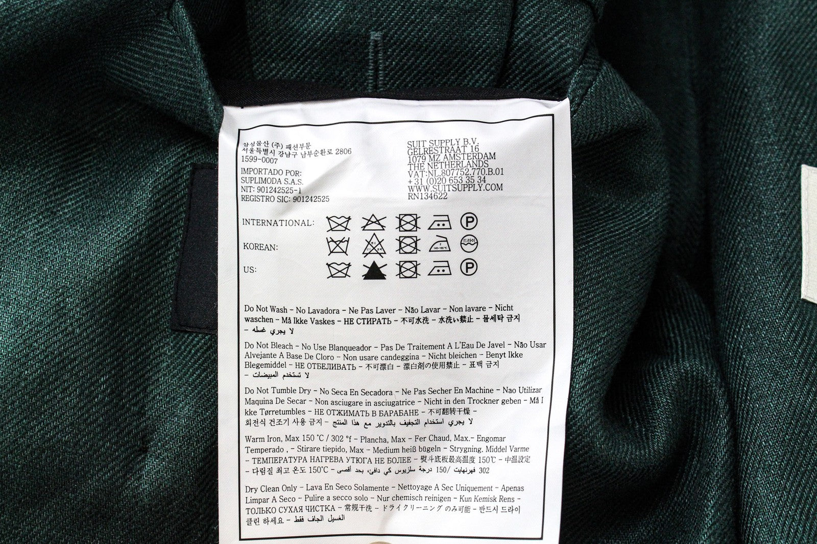 SUITSUPPLY La Spalla Men Suit UK32R Green 2-Piece Slim Melange Two-Row Linen