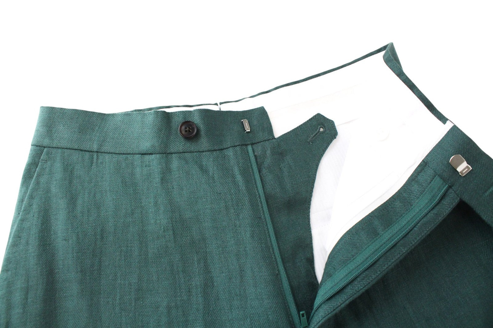 SUITSUPPLY La Spalla Men Suit UK32R Green 2-Piece Slim Melange Two-Row Linen
