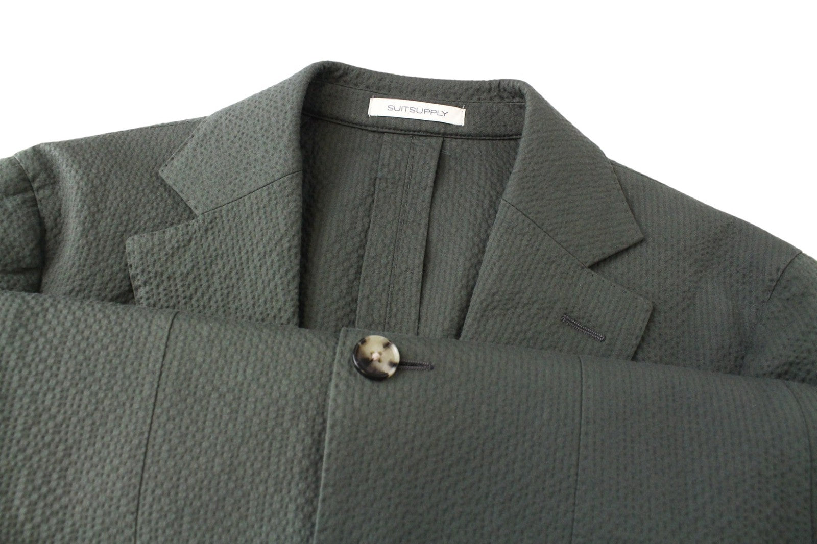 SUITSUPPLY Havana Patch Men Suit UK34R Green 2-Piece Slim Cut Cotton Mix Stretch