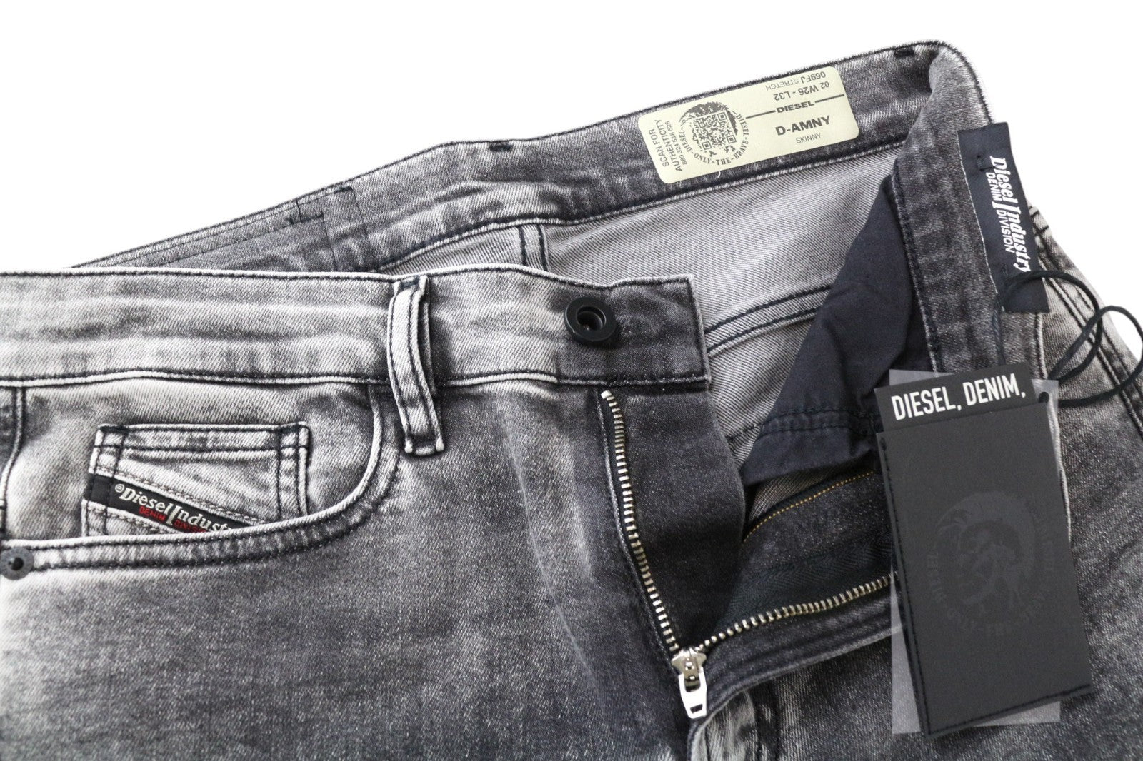 DIESEL D-Amny 069FJ Men Jeans W26/L32 Mid Grey Stretch Skinny Fit Boys Zip-Fly