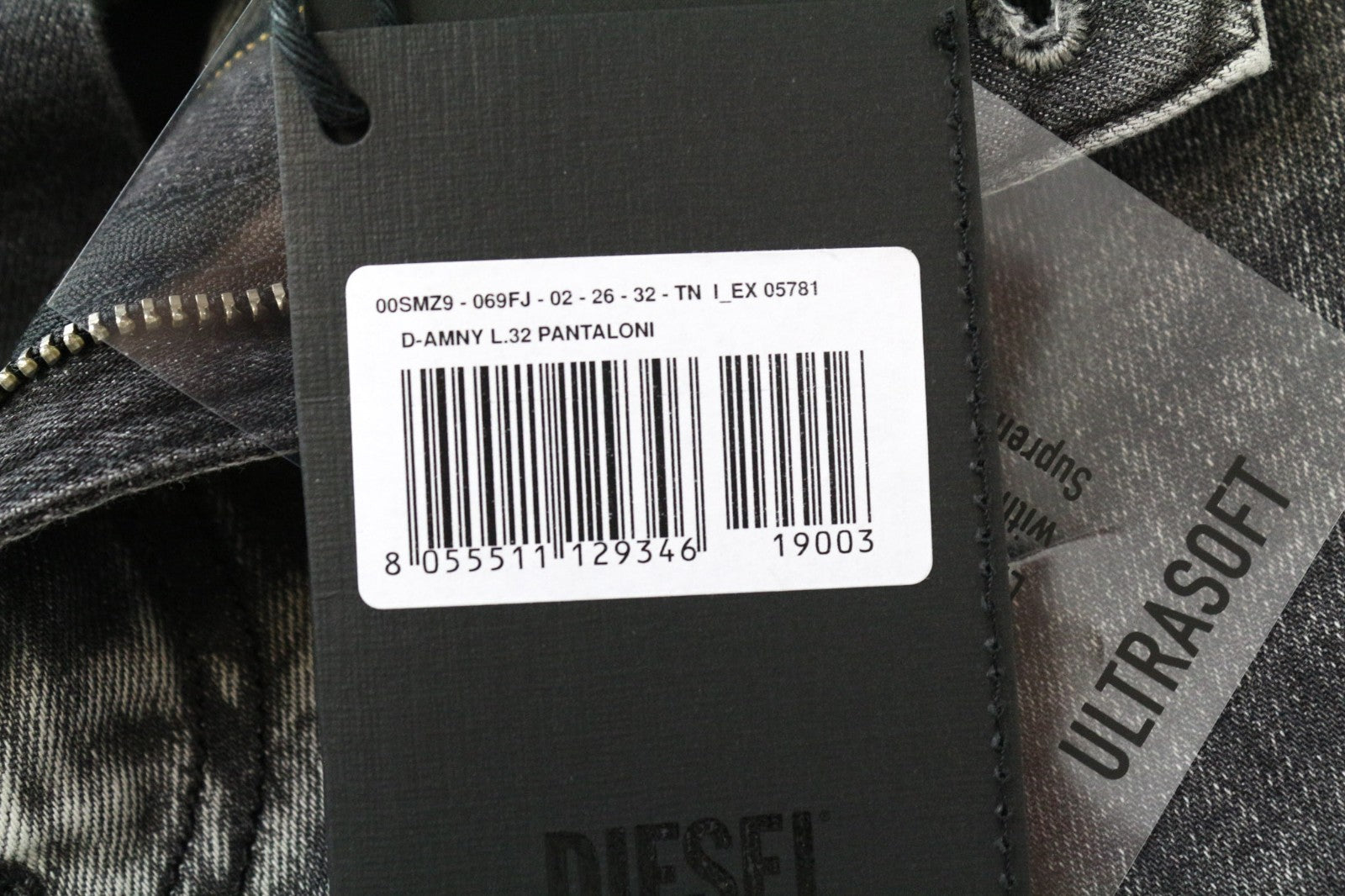 DIESEL D-Amny 069FJ Men Jeans W26/L32 Mid Grey Stretch Skinny Fit Boys Zip-Fly