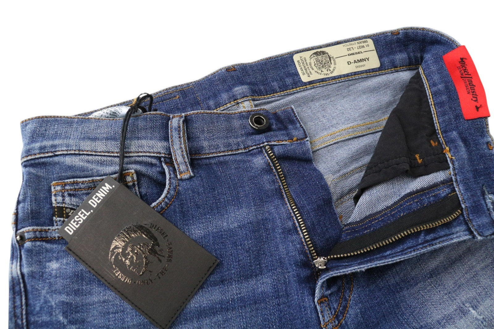 DIESEL D-Amny 086AN Men Jeans W27/L32 Mid Blue Stretch Skinny Boys Distressed