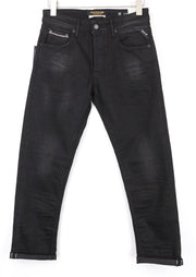 REPLAY Grover Men Jeans W29/L30 Black Stretch Straight Fit Selvedge Buttoned