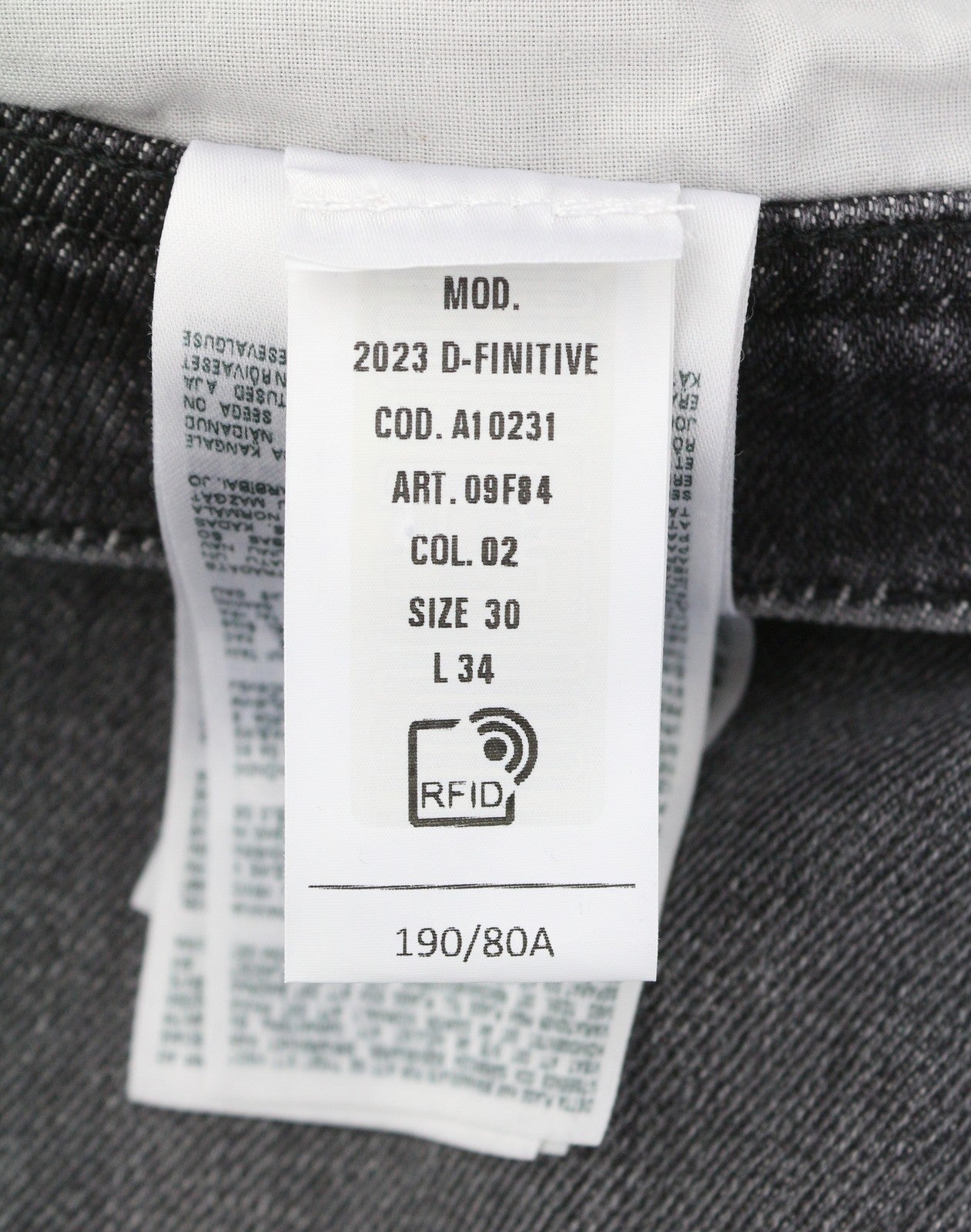 DIESEL 2023 D-Finitive 09F84 Men Jeans W30/L34 Grey Washed Tapered Fit