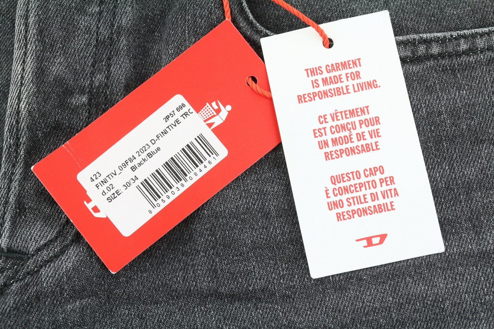 DIESEL 2023 D-Finitive 09F84 Men Jeans W30/L34 Grey Washed Tapered Fit