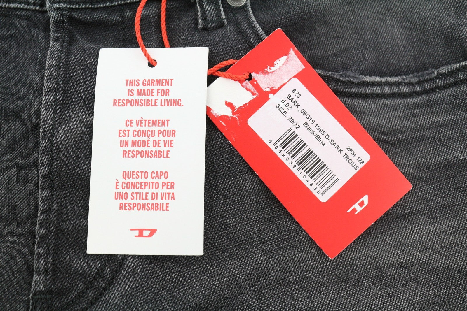 DIESEL 1995 D-Sark 09G19 Men Jeans W28/L32 Grey Distressed Slim Straight