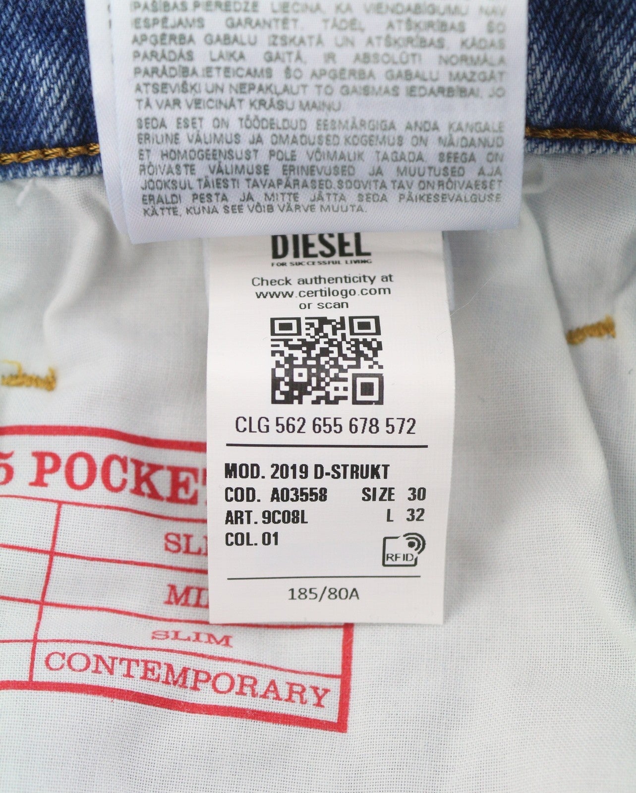 DIESEL 2019 D-Strukt 09C08L Men Jeans W30/L32 Blue Fade Slim Zip Fly