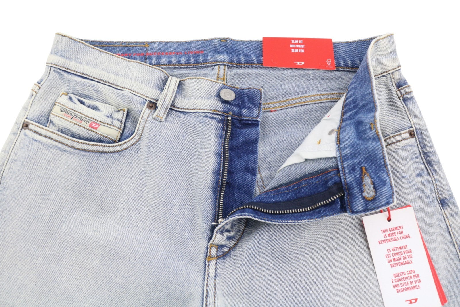DIESEL 2019 D-Strukt 09C08L Men Jeans W30/L32 Blue Fade Slim Zip Fly