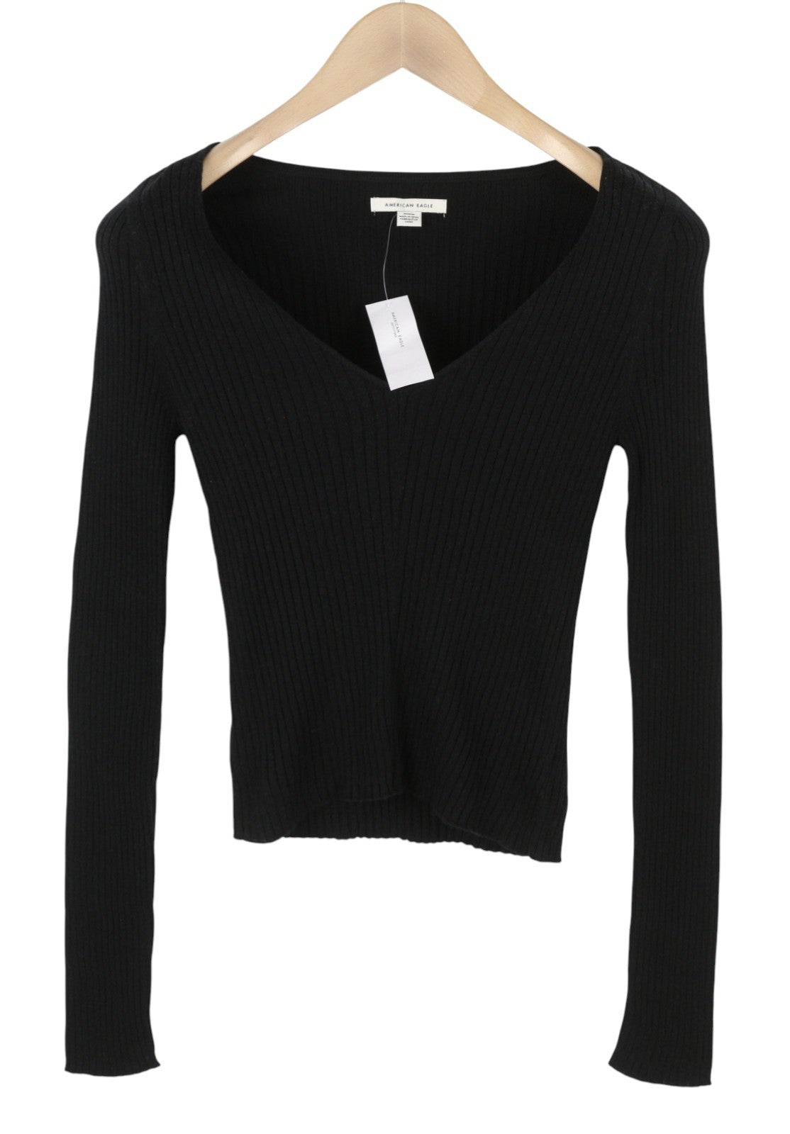 AMERICAN EAGLE OUTFITTERS Women Jumper M Black Rib Knit V-Neck Pull On
