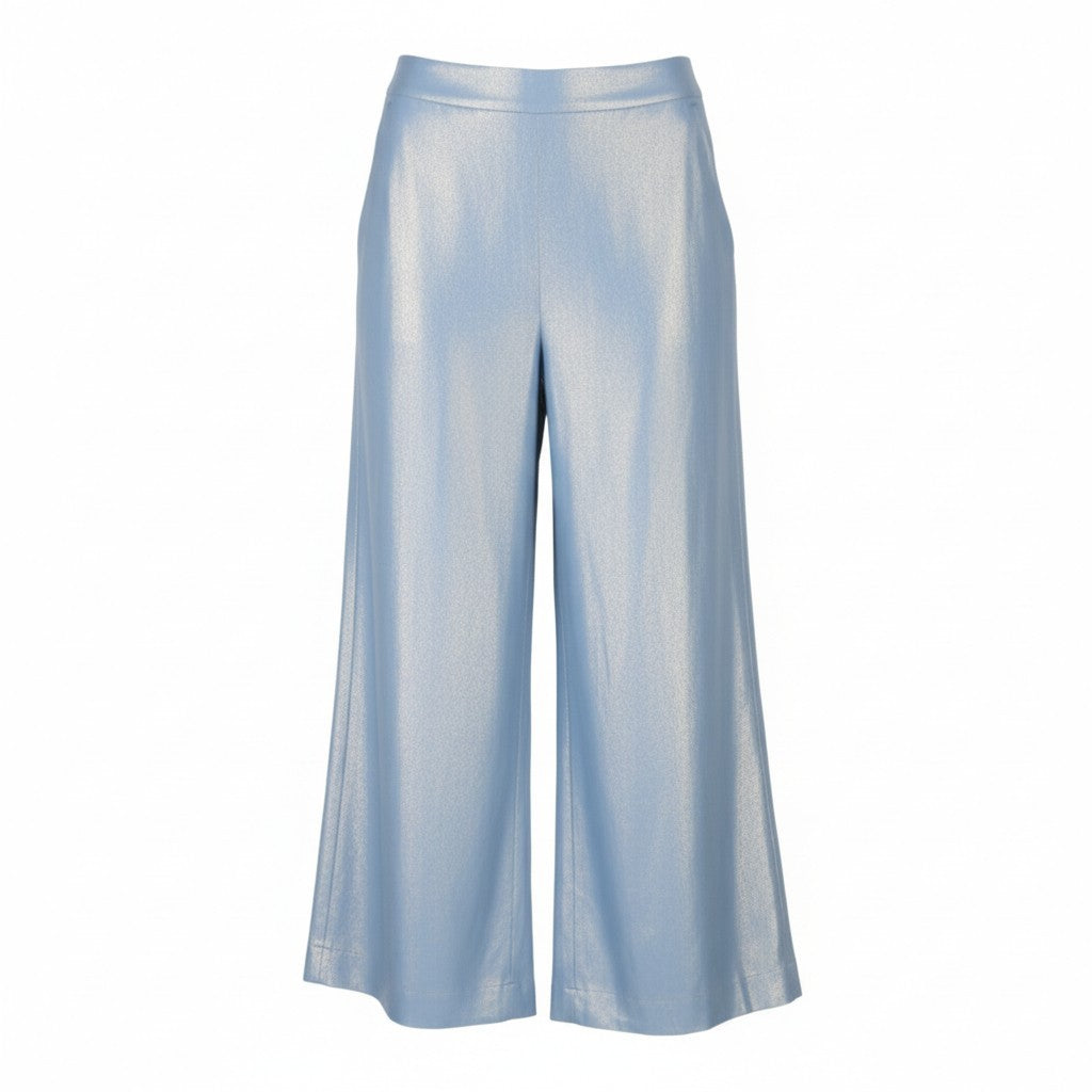 MAX MARA Women Trousers EU38 Light Blue Shiny Silk Blend Ankle Flare