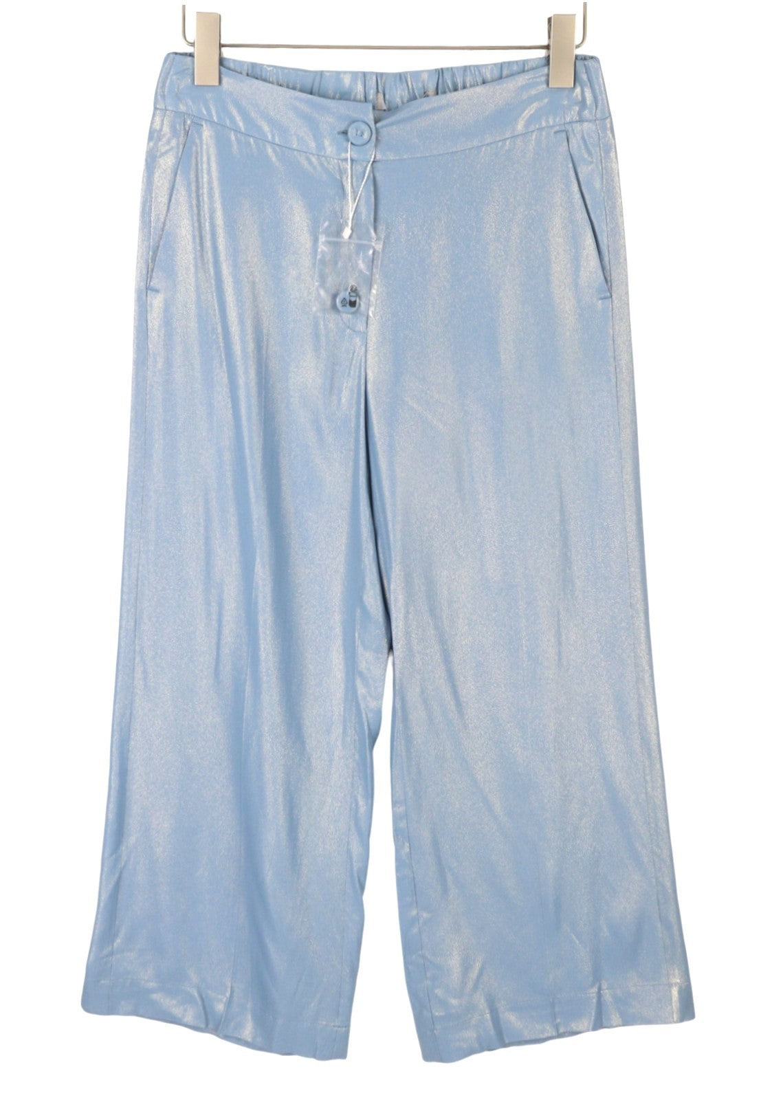 MAX MARA Women Trousers EU38 Light Blue Shiny Silk Blend Ankle Flare