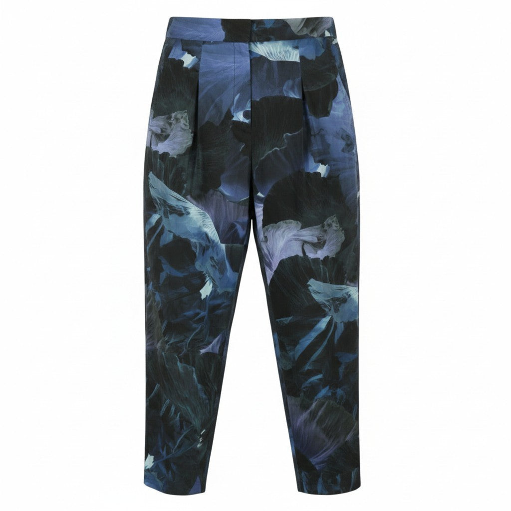 MAX&CO. Women Trousers EU34 Blue Pattern High Waist Pleated Tapered