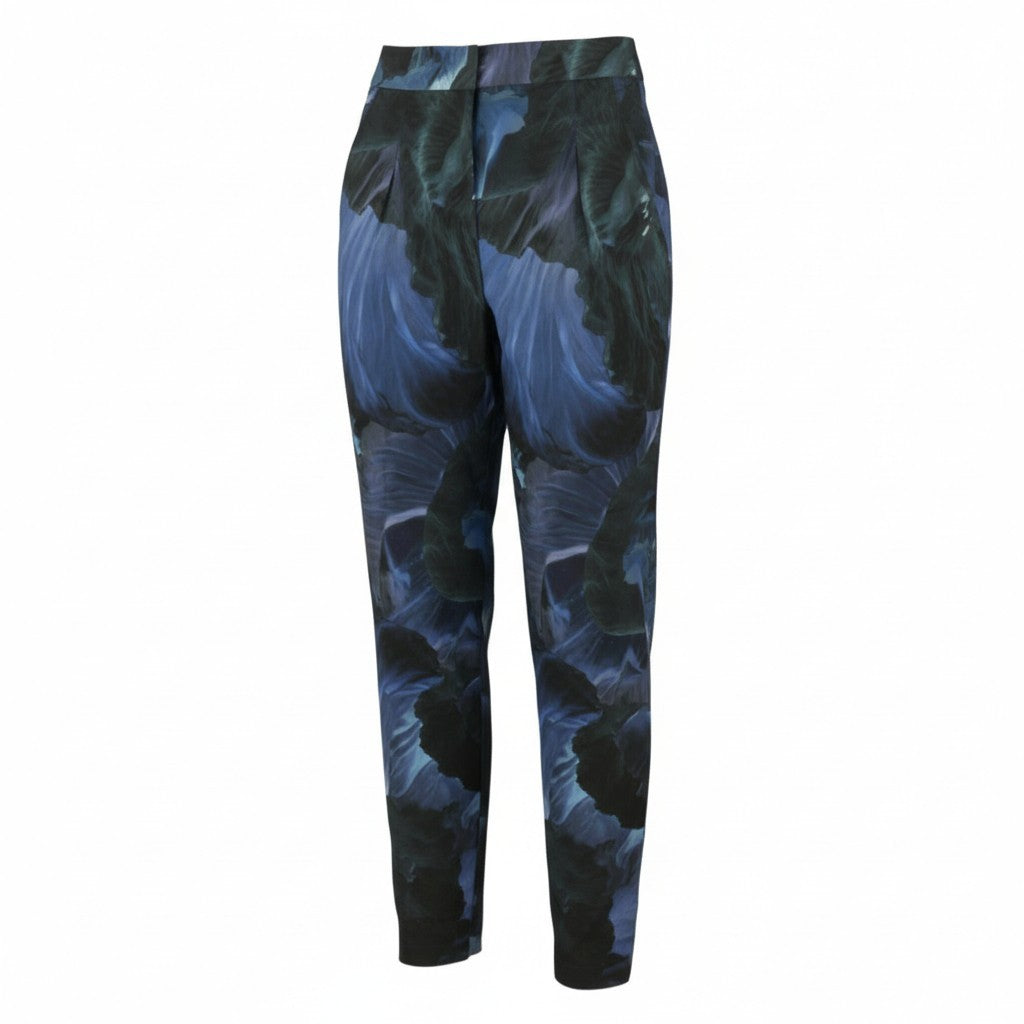 MAX&CO. Women Trousers EU34 Blue Print High Waist Pleated Tapered Fit
