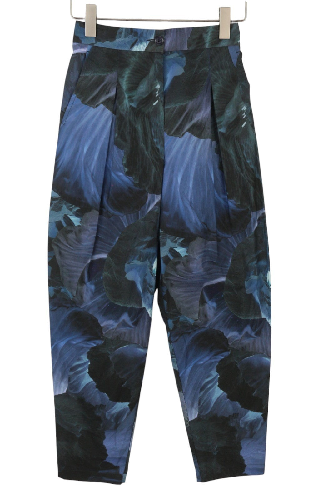 MAX&CO. Women Trousers EU34 Blue Print High Waist Pleated Tapered Fit