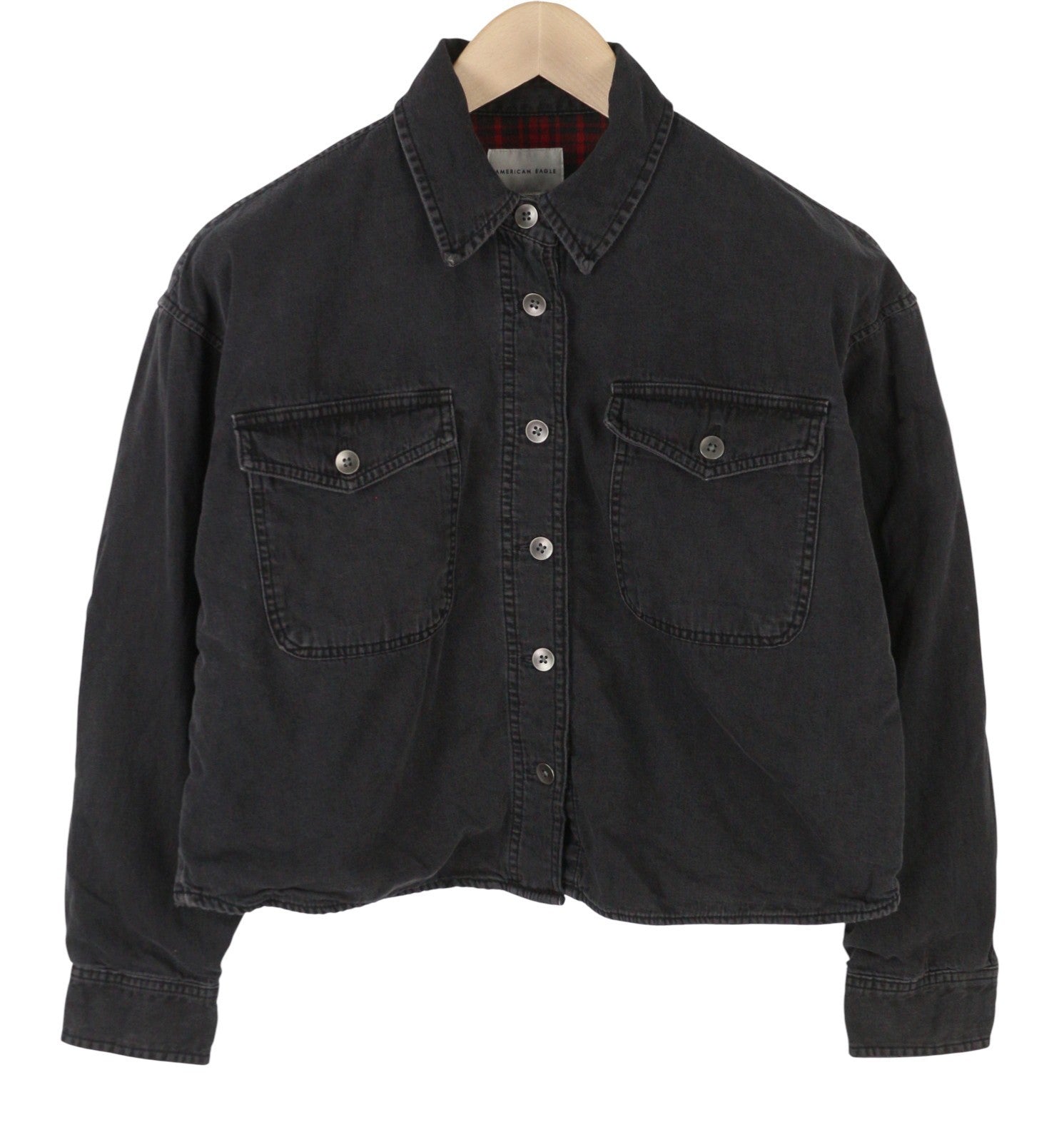 AMERICAN EAGLE OUTFITTERS Women Jacket S Black Denim Crop Oversize Distress
