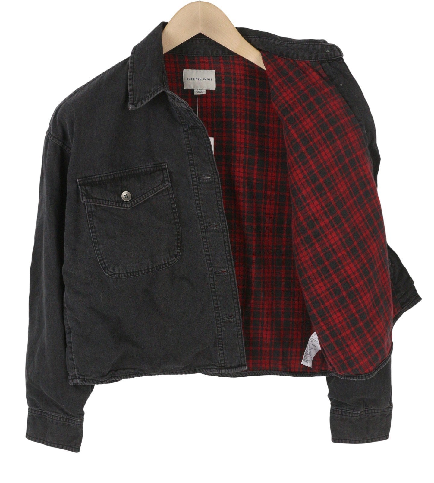 AMERICAN EAGLE OUTFITTERS Women Jacket S Black Denim Crop Oversize Distress