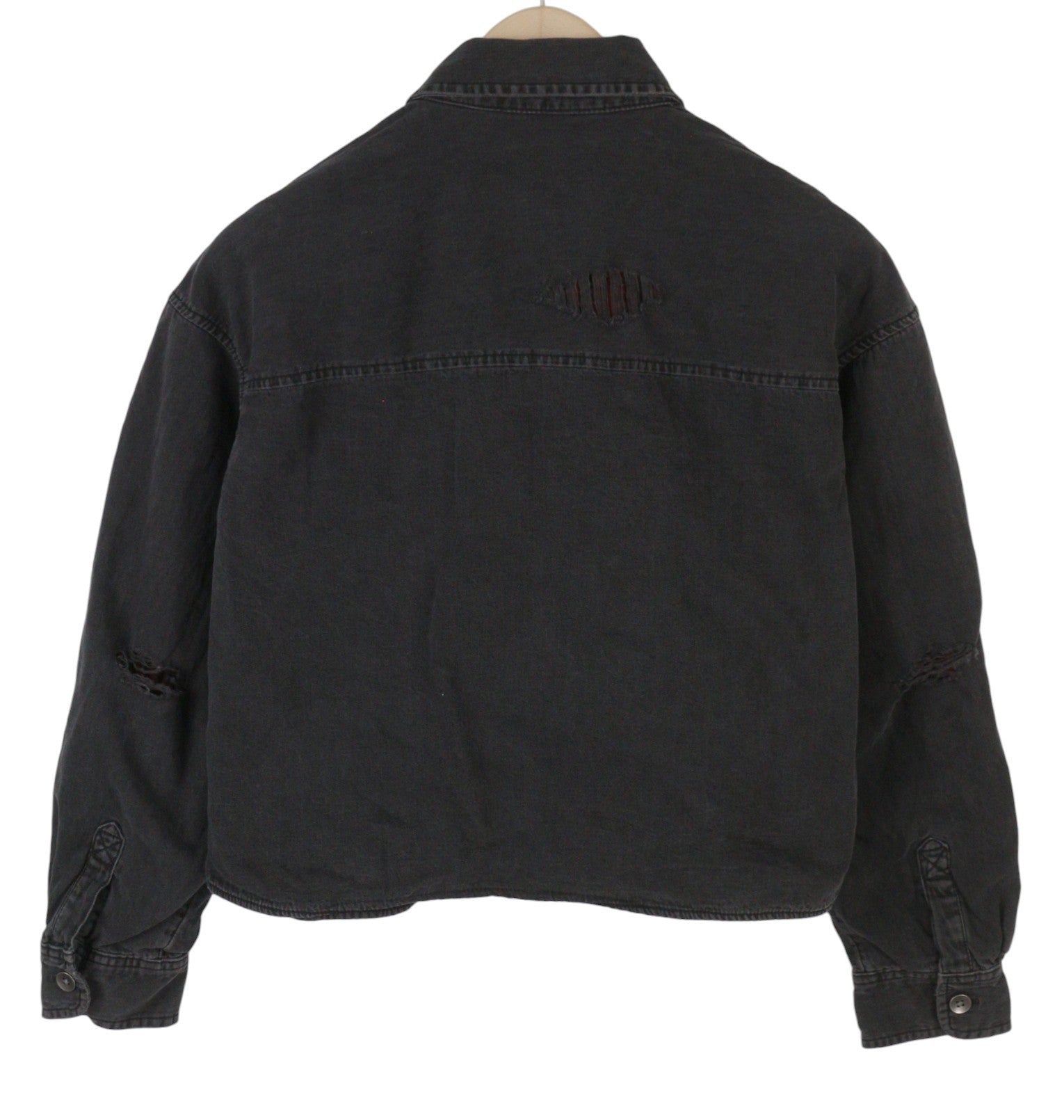 AMERICAN EAGLE OUTFITTERS Women Jacket S Black Denim Crop Oversize Distress