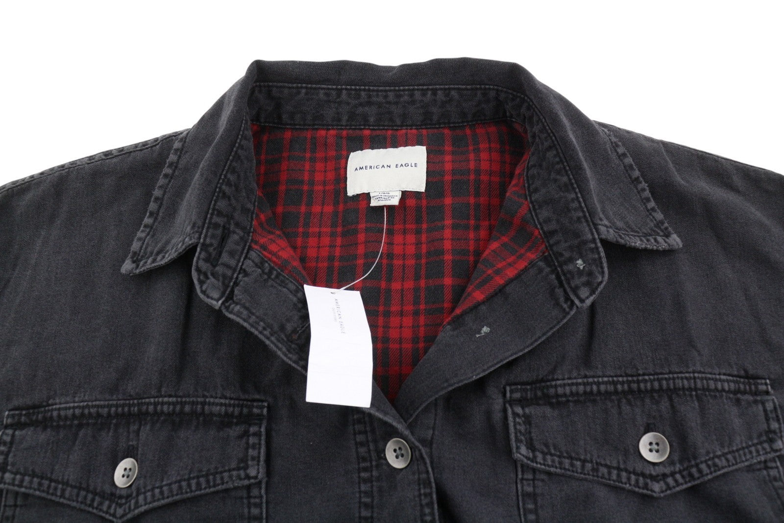 AMERICAN EAGLE OUTFITTERS Women Jacket L Black Denim Crop Oversize Distress