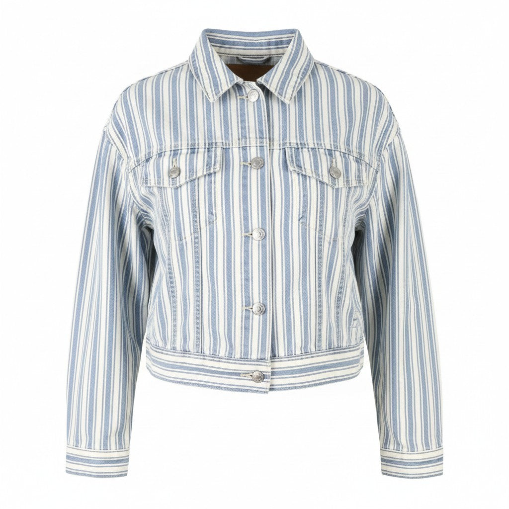 AMERICAN EAGLE OUTFITTERS Women Jacket XS Blue Stripe Button-Up Cropped Denim