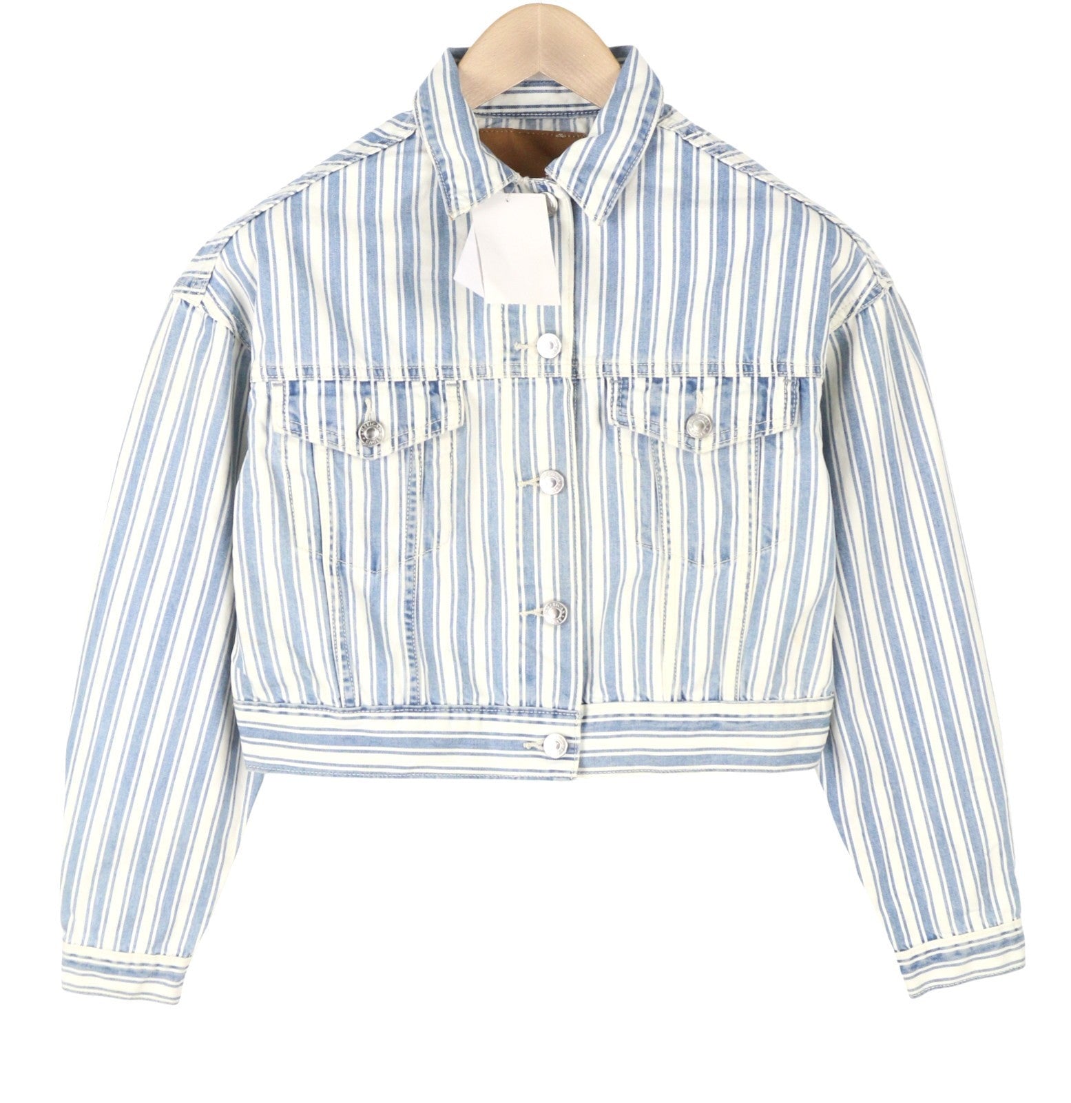 AMERICAN EAGLE OUTFITTERS Women Jacket 2XS Blue Stripe Button-Up Cropped Denim