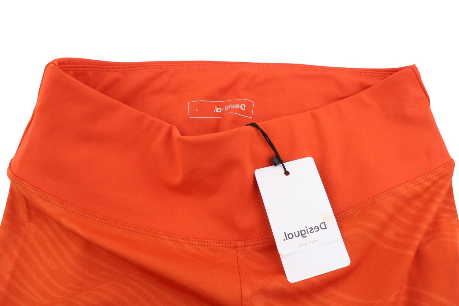 DESIGUAL Lemon Women Leggings L Orange Print Cropped Ankle Stretch Slim