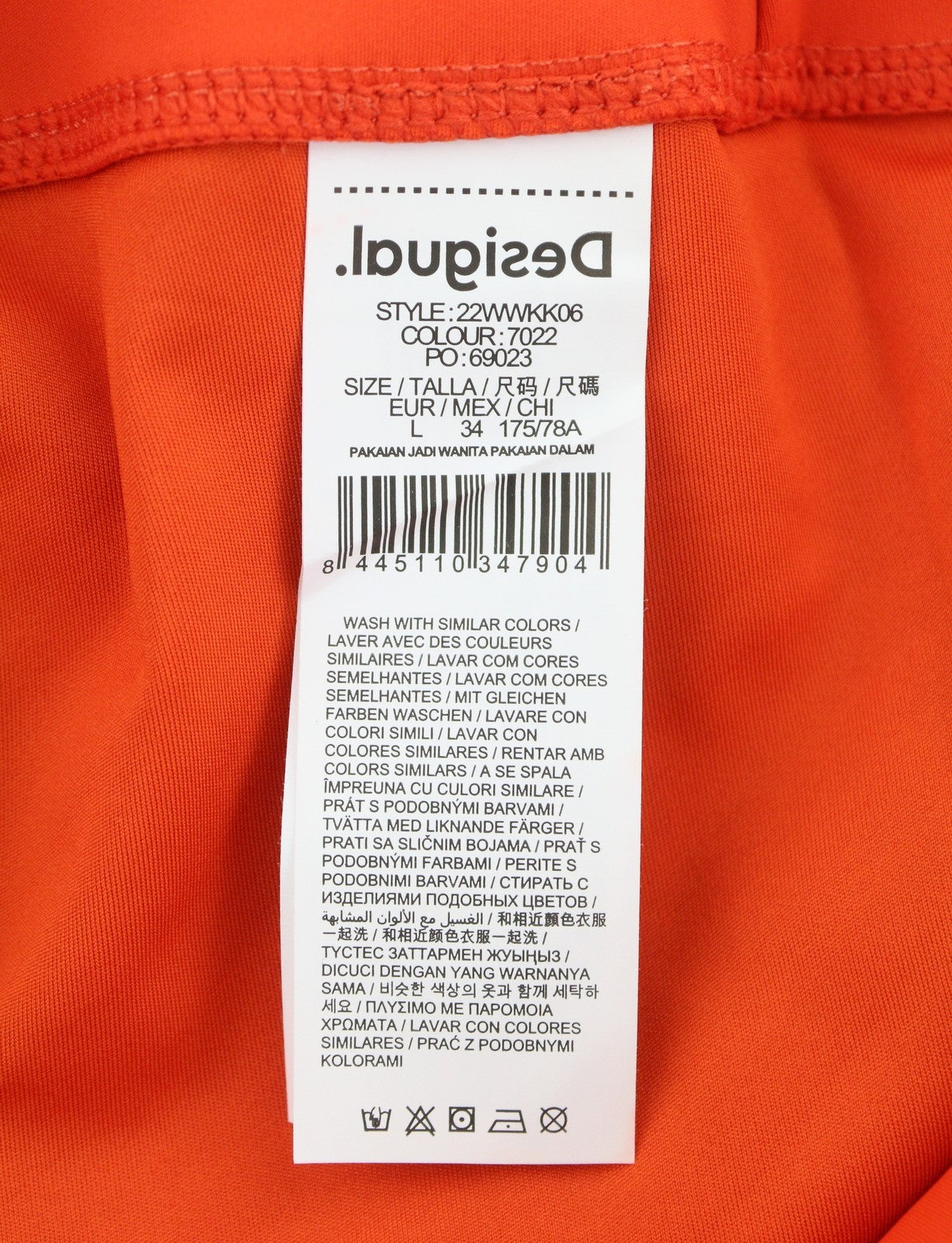 DESIGUAL Lemon Women Leggings L Orange Print Cropped Ankle Stretch Slim