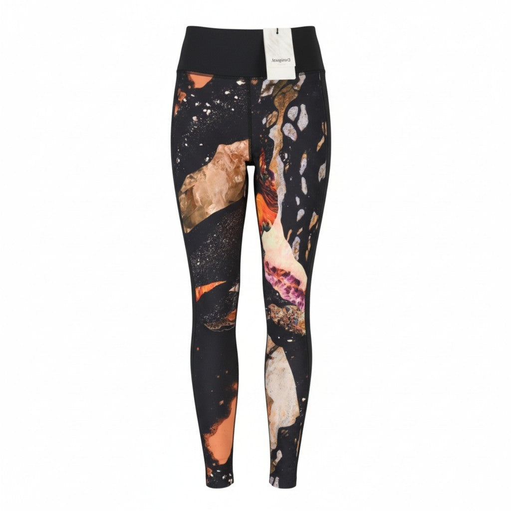 DESIGUAL Flore Women Leggings S Black Mineral Digital Print Cropped Stretch