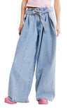 DESIGUAL Denim Marte Women Jeans L W32 Blue Fade Wide Leg Side Pleats