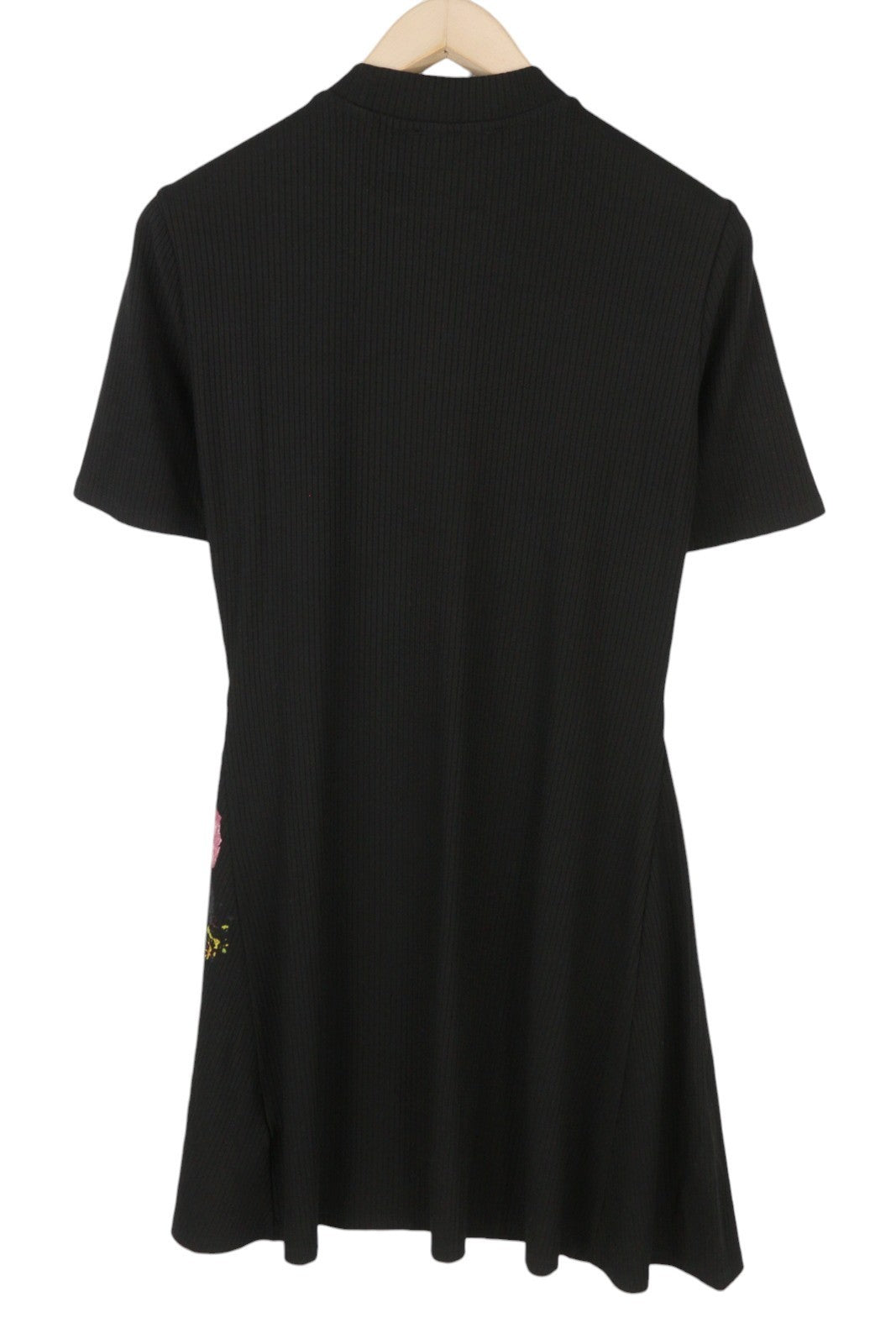 DESIGUAL Disney Mickey Morro Women Dress XL Black Rib Knit Mock Neck Mini