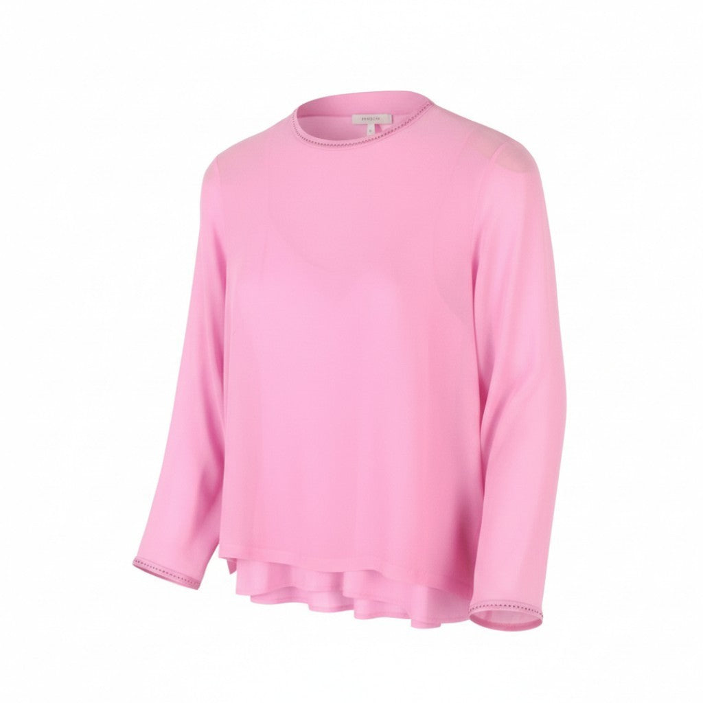 MAX MARA Women Blouse EU34 XS Pink Silk Rhinestone Detail Long Sleeve 2in1