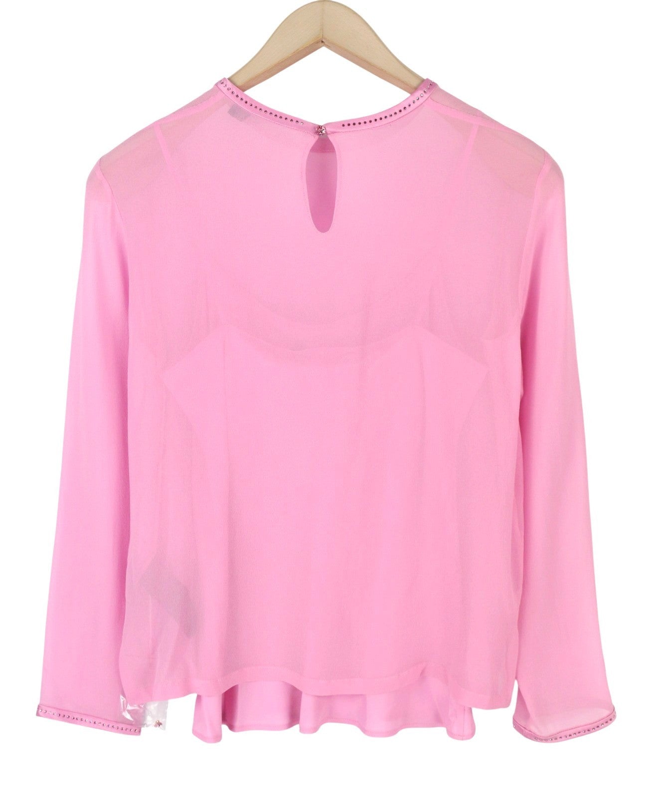 MAX MARA Women Blouse EU34 XS Pink Silk Rhinestone Detail Long Sleeve 2in1