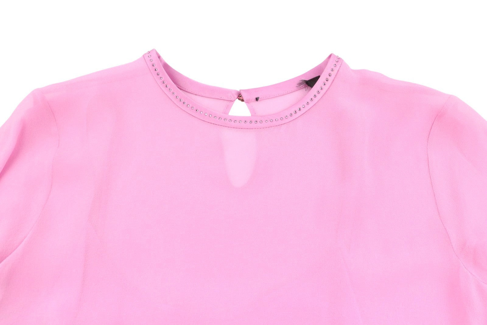 MAX MARA Women Blouse EU34 XS Pink Silk Rhinestone Detail Long Sleeve 2in1