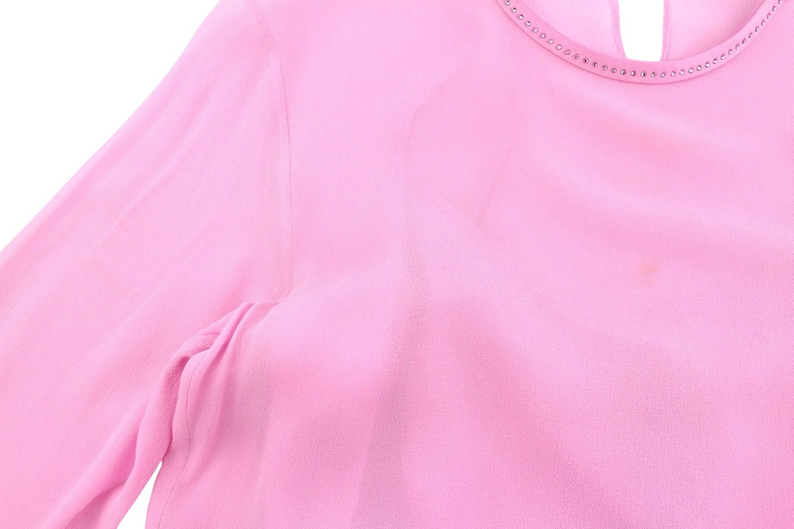 MAX MARA Women Blouse EU34 XS Pink Silk Rhinestone Trim Long Sleeve 2in1