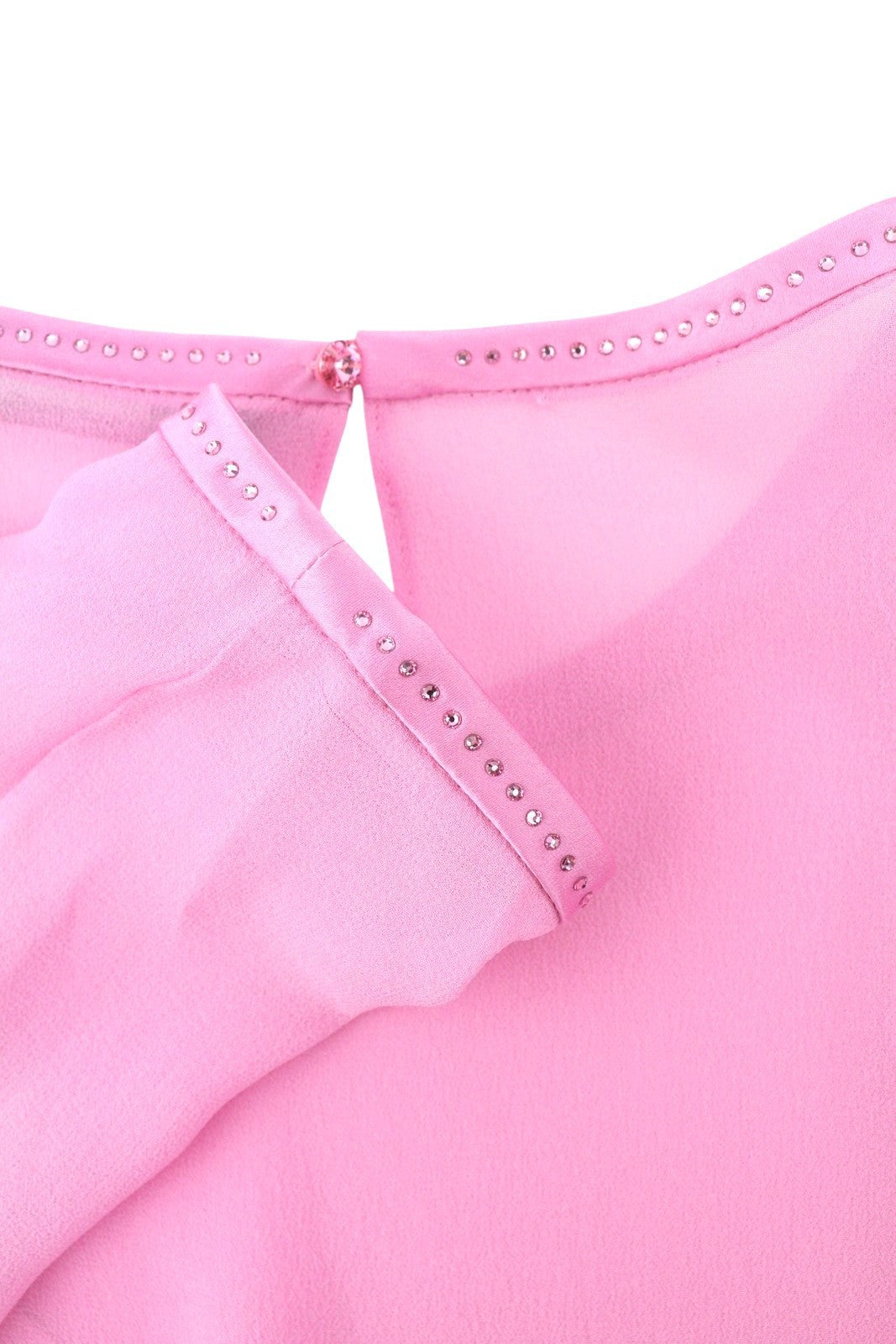 MAX MARA Women Blouse EU34 XS Pink Silk Rhinestone Trim Long Sleeve 2in1